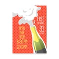 Happy New Year 2019 Poster. Greeting Card, Placard, Invitation Template with Bottle of Champagne Royalty Free Stock Photo