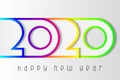 Happy New Year 2020 poster with numbers cut out of colored paper. Winter holidays greeting or invitation.