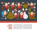 Happy New Year 2018 poster with Santa Clauses in traditional costume, sport suit and swimming trunks, snowman in hat Royalty Free Stock Photo