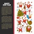 Happy New Year 2018 poster with Santa Clauses in traditional costume, sport suit and swimming trunks, snowman in hat Royalty Free Stock Photo