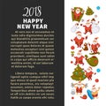 Happy New Year 2018 poster with Santa Clauses in traditional costume, sport suit and swimming trunks, snowman in hat Royalty Free Stock Photo