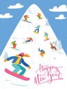 Ski resort poster with people doing winter sports.