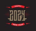 Happy New Year 2024 - poster with stylized inscription and red lightnings on dark background. T-shirt apparels cool print with