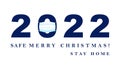Happy New Year 2022. 2022 with a protective face mask. Christmas, new year`s day during pandemic coronavirus, COVID Holiday,