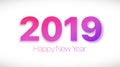2019 Happy New Year. Purple text on a white background.