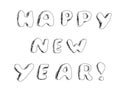 Happy New Year quote black and white sketch doodles text lettering isolated