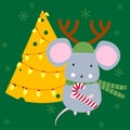 Happy New year 2022. Rat or mouse with cheese Christmas tree. Chinese New year symbol of 2023 Royalty Free Stock Photo