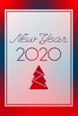 Happy New Year 2020 red and blue vector. Transparent greeting card with Christmas tree. Banner for winter holiday, celebration