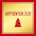 Happy New Year 2020 vector congratulation. Transparent greeting card. Christmas tree and snow background for winter holiday Royalty Free Stock Photo