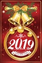 Happy New Year 2019 - classic greeting card with red background Royalty Free Stock Photo