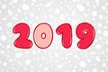 Happy New Year 2019 red and pink vector sketch illustration. Winter holiday snow pattern. Royalty Free Stock Photo