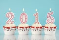 Happy New Year for 2015 red velvet cupcakes Royalty Free Stock Photo