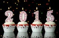 Happy New Year for 2015 red velvet cupcakes Royalty Free Stock Photo