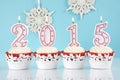 Happy New Year for 2015 red velvet cupcakes Royalty Free Stock Photo