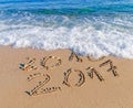 Happy New Year 2017 replace 2016 concept on the sea beach Royalty Free Stock Photo