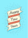 Happy new year. Ribbon banner in engraving style