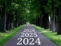 2024, 2025, 2026 Happy New Year Road Trip Travel And Future Vision Concept.