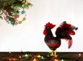 Happy New Year 2017 of rooster card with hand made craft red rooster Royalty Free Stock Photo