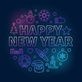 Happy New Year round colorful vector concept linear illustration Royalty Free Stock Photo