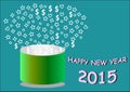 Happy new year with round green bucket