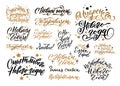 Happy New Year Russian Calligraphy Set. Greeting Card Design Set on White Background. Vector Illustration. Translation