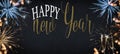 HAPPY NEW YEAR 2023 / New Year`s Eve Holiday Event Party Firework - Festive silvester background panorama banner - Golden blue Royalty Free Stock Photo