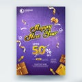 Happy New Year 50% Sale Flyer Poster Vector Template Design
