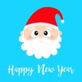 Happy New Year. Santa Claus round head face. Merry Christmas. White moustaches, beard. Red hat. Cute cartoon funny kawaii baby Royalty Free Stock Photo