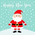 Happy New Year. Santa Claus on snowdrift. Merry Christmas. White moustaches, beard. Red hat. Cute cartoon funny kawaii baby Royalty Free Stock Photo