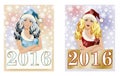 Happy 2016 new year santa girl banner Royalty Free Stock Photo