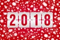 2018 Happy New Year scoreboard vector illustration.Red white decorative Christmas background with snowflakes, sparkles, lights Royalty Free Stock Photo