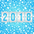 2018 Happy New Year scoreboard vector illustration. Winter holiday snow pattern for celebration. Christmas background Royalty Free Stock Photo