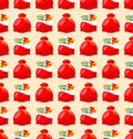 Happy New Year seamless pattern bagful with gifts Royalty Free Stock Photo