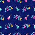 Happy New Year 2024 Seamless Pattern Illustration with Elements Decoration New Years Background