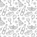 Happy New Year 2024 Seamless Pattern Illustration with Elements Decoration New Years Background