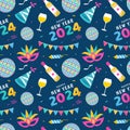 Happy New Year 2024 Seamless Pattern Illustration with Elements Decoration New Years Background