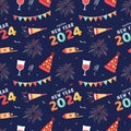 Happy New Year 2024 Seamless Pattern Illustration with Elements Decoration New Years Background