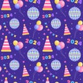 Happy New Year 2024 Seamless Pattern Illustration with Elements Decoration New Years Background