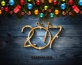 2017 Happy New Year seasonal background with Christmas baubles Royalty Free Stock Photo