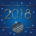 Happy New 2018 Year. Seasons Greetings banner with golden Snowflake. Colorful Winter Background. Vector illustration Royalty Free Stock Photo