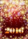 Happy New 2016 Year. Seasons greetings, colorful fireworks design. Abstract bokeh background with lights, shining stars and Royalty Free Stock Photo