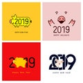 Happy New Year. Set of cute funny pig. Chinese symbol of the 2019 year. Excellent festive gift card for your design. Vector illust Royalty Free Stock Photo