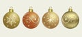 Happy New Year 2023. A set realistic golden Christmas balls with pattern on light background. Royalty Free Stock Photo