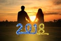 Happy new year 2018 ,Shadow image of couples holding hands with Royalty Free Stock Photo