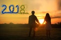 Happy new year 2018 ,Shadow image of couples holding hands with Royalty Free Stock Photo