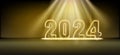 2024 Happy New Year shining light sparkles background. Gold numbers decoration and glow light effect Royalty Free Stock Photo