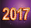 Happy 2017 new year shining retro light. Royalty Free Stock Photo