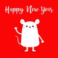 Happy New Year 2020 sign symbol. White mouse waving hand. Merry Christmas. Cute cartoon funny kawaii baby character. Flat design. Royalty Free Stock Photo