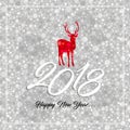 Happy new year 2018 silver card with glitter red reindeer