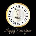 Happy new year silver gold clock on black graphic Royalty Free Stock Photo